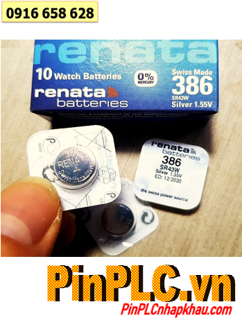 Renata 386 _Pin SR43W; Pin đồng hồ 1.55v Silver Oxide Renata 386 _Pin SR43W /Loại vỉ 1viên 